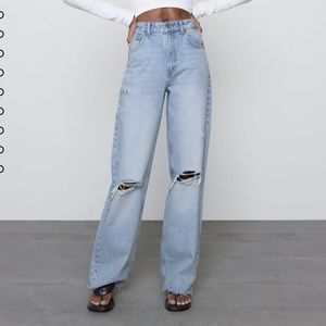 Zara wide leg full length ripped jeans